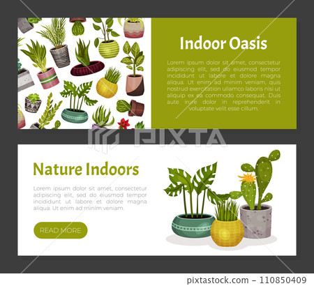 House Plant Banner Design with Pot Vector Template 110850409
