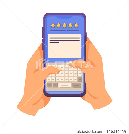 Hand Hold Smartphone Device Write Review about Hospital Vector Illustration 110850439