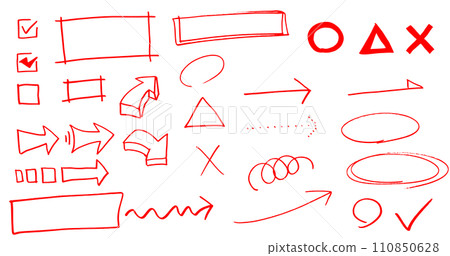 紅色箭頭圓框刻度十字手繪套裝與魔術標記 110850628