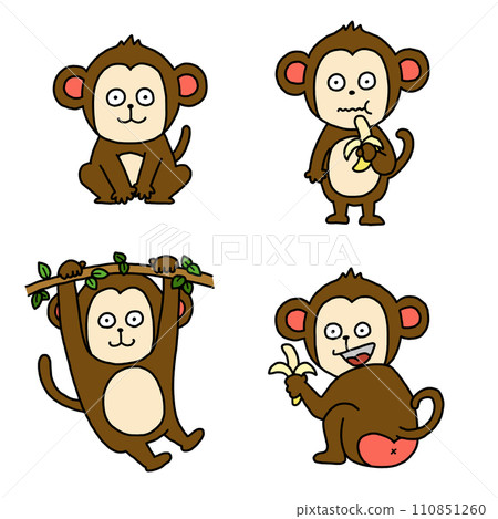 可愛的猴子手繪風格插畫 110851260
