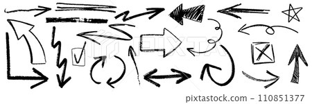Hand drawing black charcoal pencil lines, symbols and squiggles set Hand drawing black charcoal pencil lines, symbols and squiggles set 110851377