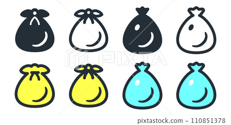 Garbage in black plastic bag, yellow and blue garbage bag collected by cleaning, cute icon vector illustration material 110851378