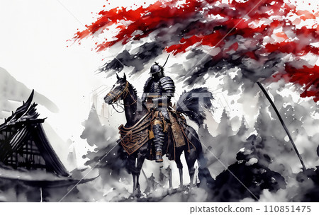 日式鎧甲武士，武士，水墨，AI生成圖像，時代，武士，馬，風景 110851475