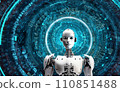 Robot that operates a digital display, future working robot, android, humanoid 110851488