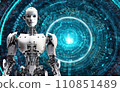 Robot that operates a digital display, future working robot, android, humanoid 110851489