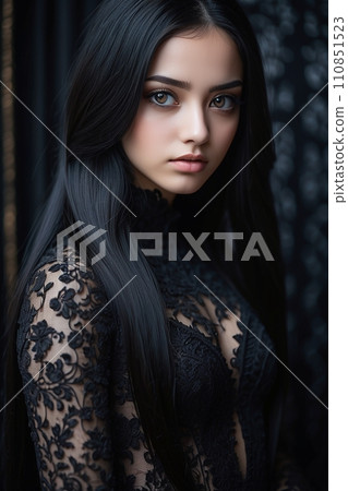 A woman in a black dress 110851523