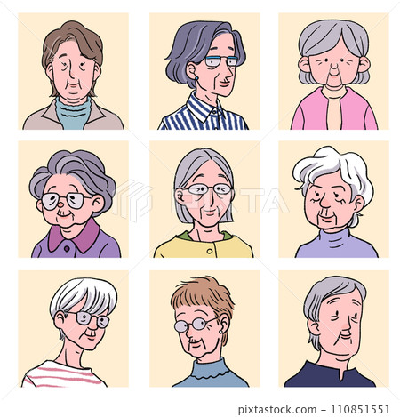 Smiling grandma icon set Smiling grandma icon set 110851551
