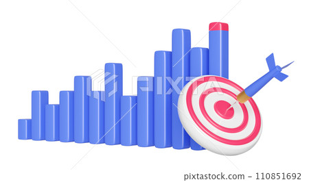 3d charts graph with darts, target, analysis business financial data. business strategy concept, 3d render illustration 110851692