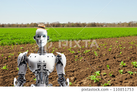 農業機器人、農業機器人、田野、工作機器人、工作機器人、種植、蔬菜、食物、未來 110851753