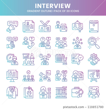 Interview Icons Bundle.  Gradient outline icons style. Vector illustration. Interview Icons Bundle.  Gradient outline icons style. Vector illustration. 110851780