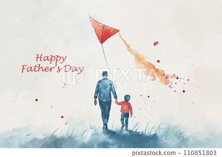 illustration of a father flying a kite with his son.Father's day concept illustration of a father flying a kite with his son.Father's day concept 110851803