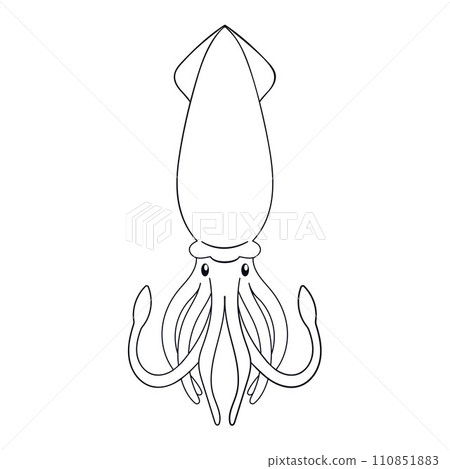 Squid icon in line art style. Hand drawn undersea animal shape. Vector illustration isolated on a white background. 110851883