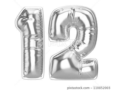 balloon silver metal number 3d render 110852003