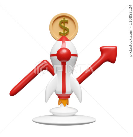 3d charts graph with rocket, coin dollar, analysis business financial data. business strategy concept, 3d render illustration 110852124