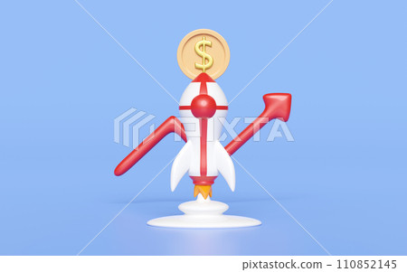 3d charts graph with rocket, coin dollar, analysis business financial data. business strategy concept, 3d render illustration 110852145