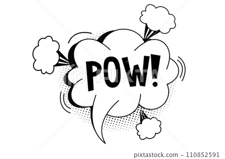 Pow bubble speech comic expression frame cartoon doodle isolated on white background. Boom explode effect, halftone decoration, Pow bubble speech comic expression frame cartoon doodle isolated on white background. Boom explode effect, halftone decoration, 110852591