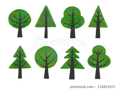 具有水彩紋理的綠樹鬆散插圖集 具有水彩紋理的綠樹鬆散插圖集 110852972