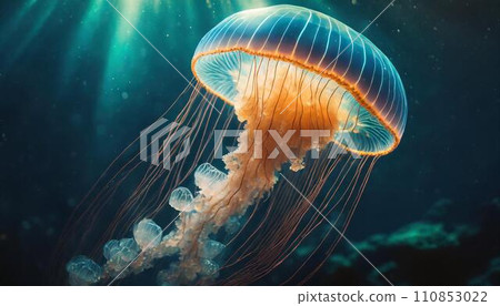 Fantastic deep sea jellyfish AI generated image Fantastic deep sea jellyfish AI generated image 110853022