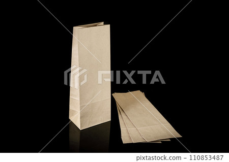 Set of paper bags for shopping on black background. Mockup for design 110853487