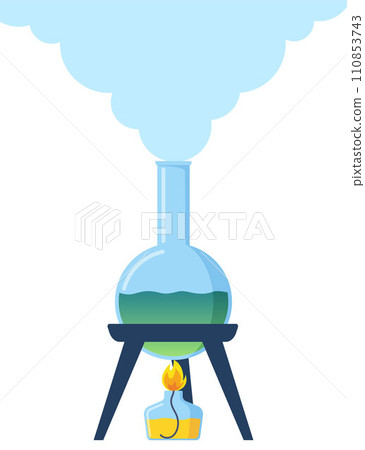 Test tube is heated over the fire of a spirit lamp, a burner. Chemistry, Scientific laboratory experiment. Combustion process, heating. Evaporation process. Vector illustration. Test tube is heated over the fire of a spirit lamp, a burner. Chemistry, Scientific laboratory experiment. Combustion process, heating. Evaporation process. Vector illustration. 110853743