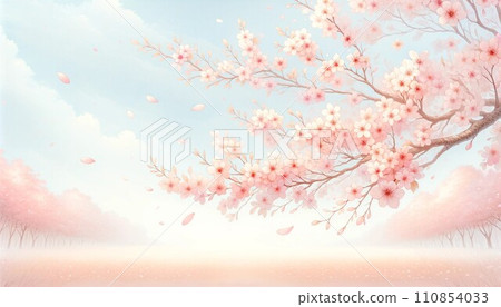Landscape with cherry blossoms Background image of blue sky and cherry blossoms 110854033