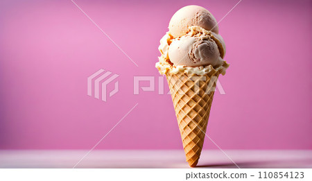 Ice cream delight: Waffle cone with creamy goodness Ice cream delight: Waffle cone with creamy goodness 110854123