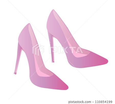 Pink pumps, classic glamorous shoes on a white background. Vector illustration. Pink pumps, classic glamorous shoes on a white background. Vector illustration. 110854199