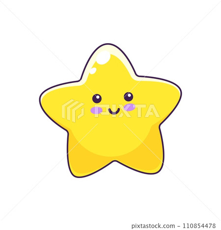 Cartoon cute emoji, funny twinkle, kawaii star character. Star sticker, twinkle baby childish isolated vector mascot. User rating symbol funny childish character or kawaii personage Cartoon cute emoji, funny twinkle, kawaii star character. Star sticker, twinkle baby childish isolated vector mascot. User rating symbol funny childish character or kawaii personage 110854478