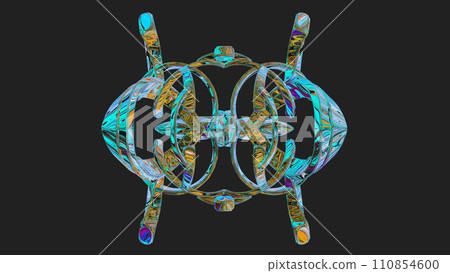 Centrally placed curved and very colorful artfully multi-layered textured abstract symmetrical shape - 3d illustration Centrally placed curved and very colorful artfully multi-layered textured abstract symmetrical shape - 3d illustration 110854600