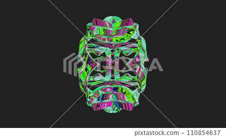 Centrally placed curved and very colorful artfully multi-layered textured abstract symmetrical shape - 3d illustration Centrally placed curved and very colorful artfully multi-layered textured abstract symmetrical shape - 3d illustration 110854637