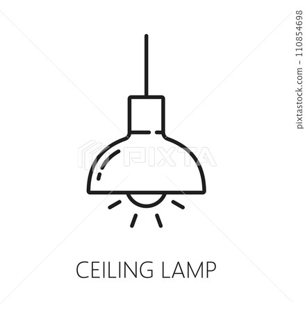 Electric lantern, halogen light, indoor ceiling lamp thin line icon. Office electric furniture linear icon or sign, house interior light, home or warehouse lamp thin line vector pictogram 110854698