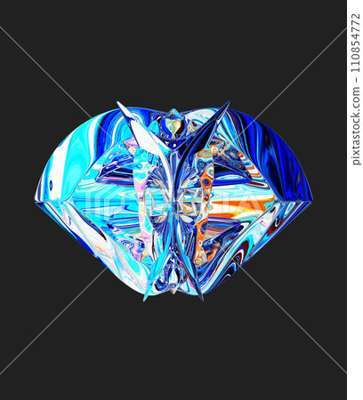 Centrally placed curved and very colorful artfully multi-layered textured abstract symmetrical shape - 3d illustration 110854772