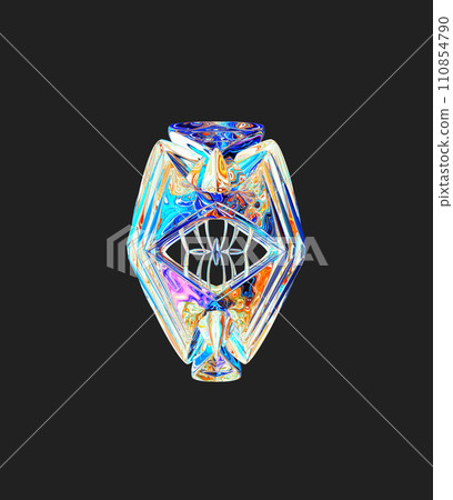 Centrally placed curved and very colorful artfully multi-layered textured abstract symmetrical shape - 3d illustration 110854790