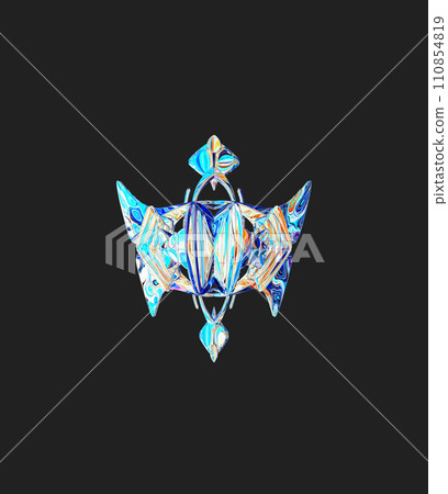 Centrally placed curved and very colorful artfully multi-layered textured abstract symmetrical shape - 3d illustration 110854819