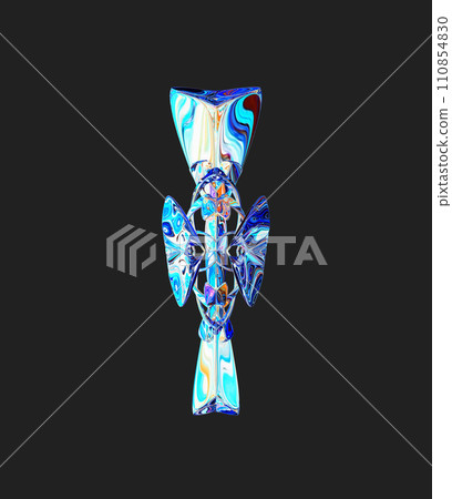 Centrally placed curved and very colorful artfully multi-layered textured abstract symmetrical shape - 3d illustration Centrally placed curved and very colorful artfully multi-layered textured abstract symmetrical shape - 3d illustration 110854830
