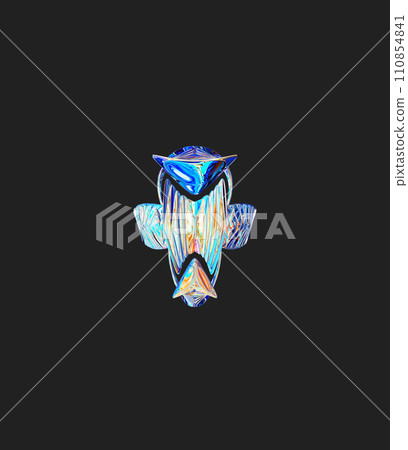 Centrally placed curved and very colorful artfully multi-layered textured abstract symmetrical shape - 3d illustration 110854841