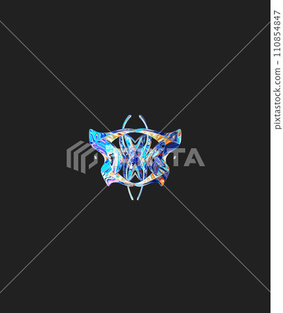 Centrally placed curved and very colorful artfully multi-layered textured abstract symmetrical shape - 3d illustration Centrally placed curved and very colorful artfully multi-layered textured abstract symmetrical shape - 3d illustration 110854847