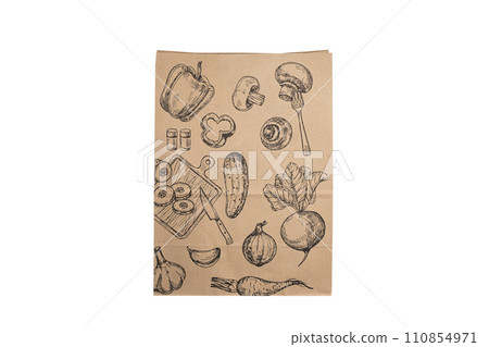 Recyclable craft paper bag for purchases, gifts and takeaway food mock up on white background. Environmentally friendly than single-use plastic bags Recyclable craft paper bag for purchases, gifts and takeaway food mock up on white background. Environmentally friendly than single-use plastic bags 110854971