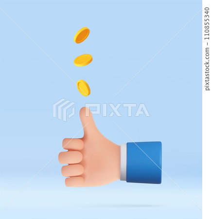 3D Hand of Businessman Tossing Golden Coin. 3D Hand of Businessman Tossing Golden Coin. 110855340