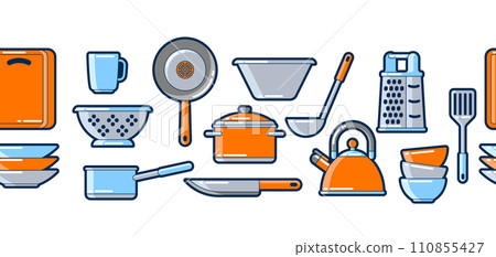 Pattern with kitchen utensils. Cooking tools for restaurant. 110855427
