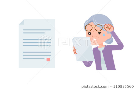 患有老花眼的老年女性 患有老花眼的老年女性 110855560