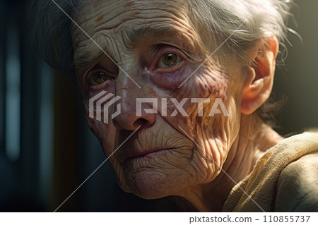 Senior woman closeup in nursing home, elderly care concept 110855737