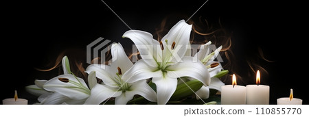 White lilies and burning candles 110855770