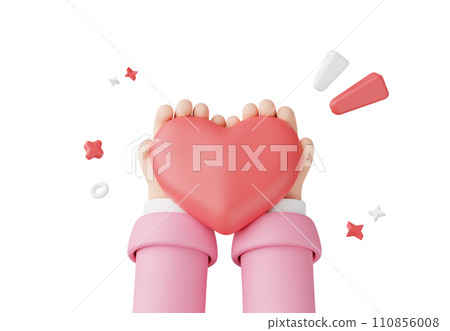 3D render, Minimal hand arm holding red heart carefully gesture isolated on background, give heart, icon element for social media and mock up, love concept. 3D render, Minimal hand arm holding red heart carefully gesture isolated on background, give heart, icon element for social media and mock up, love concept. 110856008