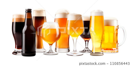Set of Beer glasses and bottles on a white background. Mugs with drink like Ipa, Pale Ale, Pilsner, Porter or Stout Set of Beer glasses and bottles on a white background. Mugs with drink like Ipa, Pale Ale, Pilsner, Porter or Stout 110856443