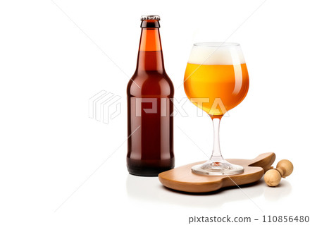 Beer in glass and beer bottle on a white background. Mugs with drink like Ipa, Pale Ale, Pilsner, Porter or Stout Beer in glass and beer bottle on a white background. Mugs with drink like Ipa, Pale Ale, Pilsner, Porter or Stout 110856480