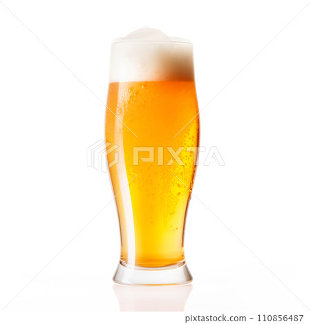 Beer in a tall glass on a white background. Mugs with drink like Ipa, Pale Ale, Pilsner, Porter or Stout 110856487