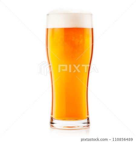 Beer in a tall glass on a white background. Mugs with drink like Ipa, Pale Ale, Pilsner, Porter or Stout 110856489