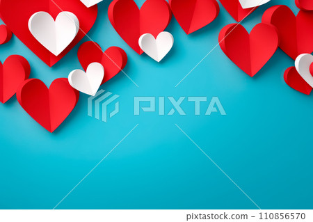 Poster or banner with papercut hearts symbol of love and Valentine day. 110856570