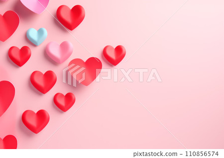 Poster or banner with papercut red hearts symbol of love and Valentine day. 110856574